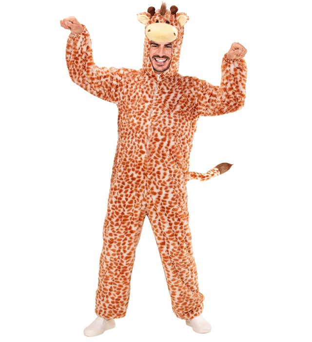 Giraffe In Soft Plush  Hooded Jumpsuit With Mask 