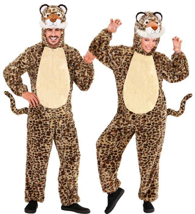 Leopard In Soft Plush  Hooded Jumpsuit With Mask 