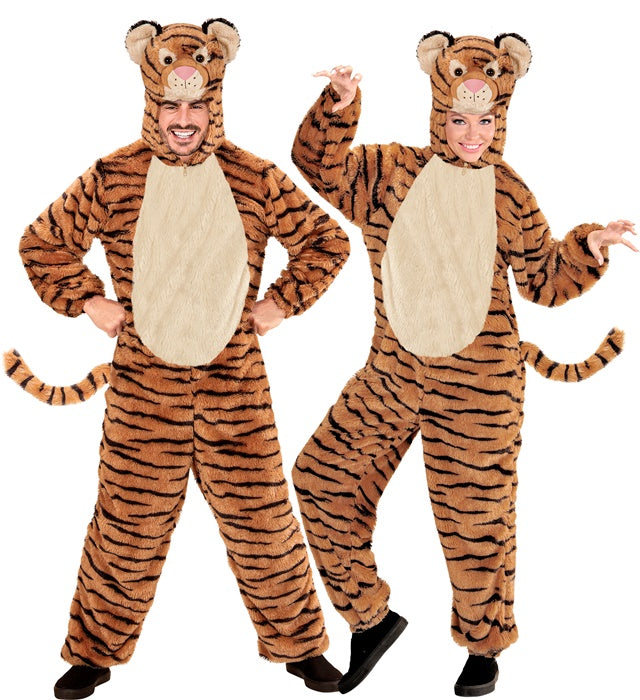 Tiger In Soft Plush  Hooded Jumpsuit With Mask 