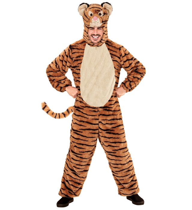 Tiger In Soft Plush  Hooded Jumpsuit With Mask 