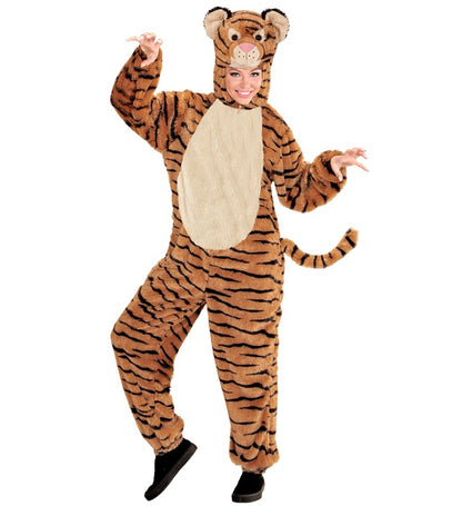 Tiger In Soft Plush  Hooded Jumpsuit With Mask 