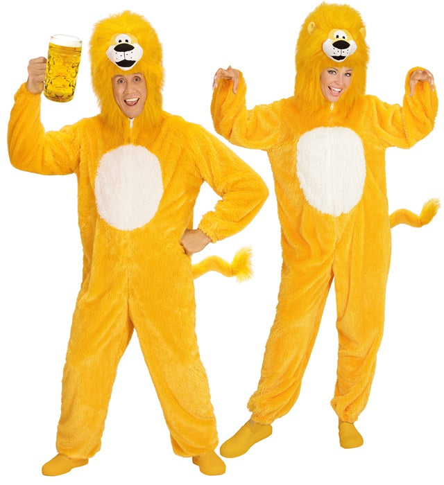 Yellow Lion In Soft Plush  Hooded Jumpsuit With Mask 