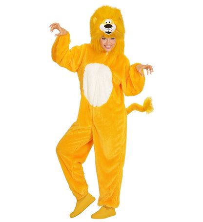 Yellow Lion In Soft Plush  Hooded Jumpsuit With Mask 