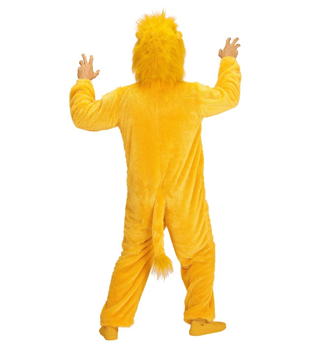 Yellow Lion In Soft Plush  Hooded Jumpsuit With Mask 