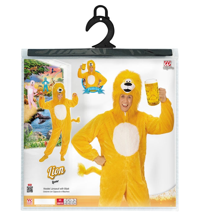 Yellow Lion In Soft Plush  Hooded Jumpsuit With Mask 