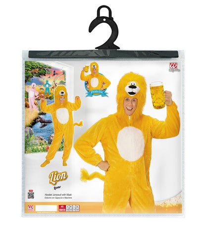 Yellow Lion In Soft Plush  Hooded Jumpsuit With Mask 