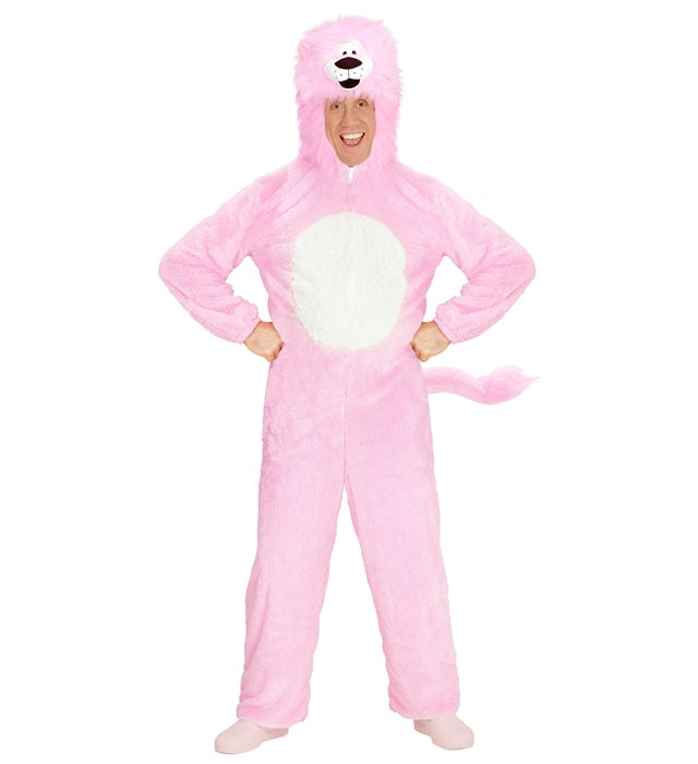 Pink Lion In Soft Plush  Hooded Jumpsuitwith Mask 