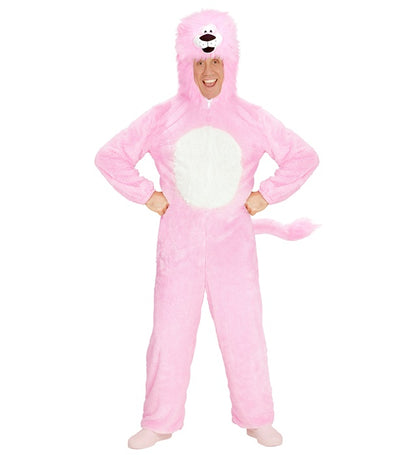 Pink Lion In Soft Plush  Hooded Jumpsuitwith Mask 