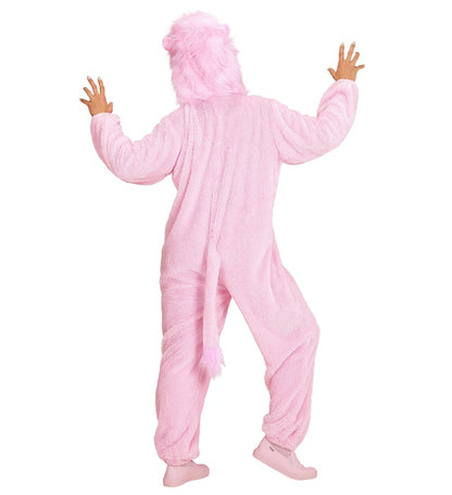 Pink Lion In Soft Plush  Hooded Jumpsuitwith Mask 