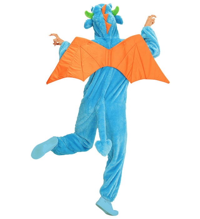 Dragon In Soft Plush  Hooded Jumpsuit With Mask 