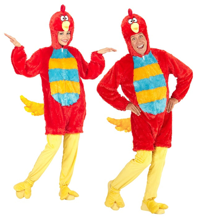 Red Bird In Soft Plush  Hooded Jumpsuit With Mask 