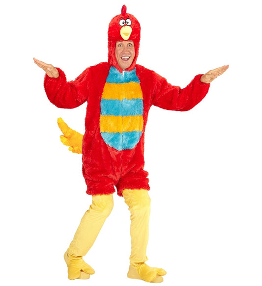 Red Bird In Soft Plush  Hooded Jumpsuit With Mask 