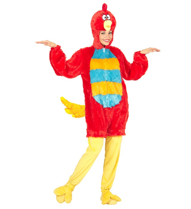 Red Bird In Soft Plush  Hooded Jumpsuit With Mask 