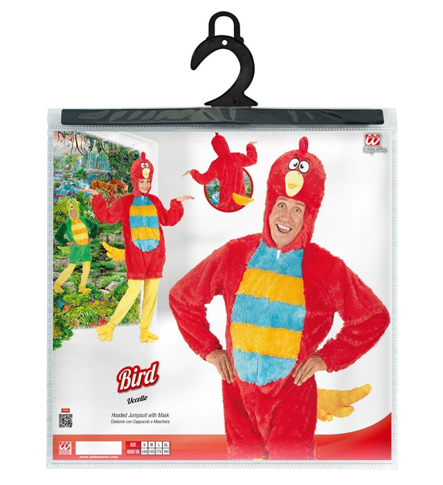 Red Bird In Soft Plush  Hooded Jumpsuit With Mask 