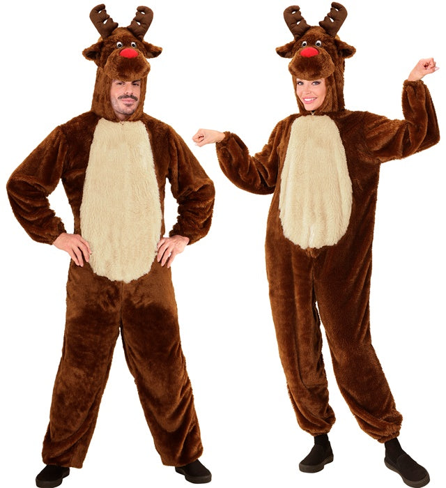 Reindeer In Soft Plush  Hooded Jumpsuit With Mask 