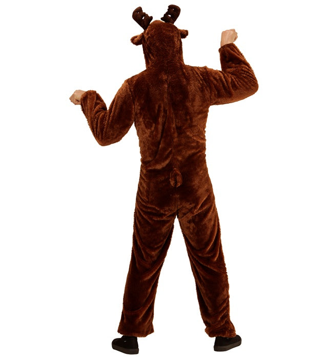 Reindeer In Soft Plush  Hooded Jumpsuit With Mask 