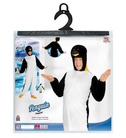 Penguin In Soft Plush  Hooded Jumpsuit With Mask 