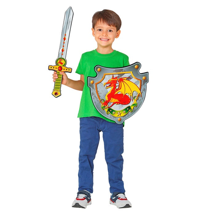 Dragon Knight Sword & Shield In Soft Eva Foam - Sword 52 Cm, Shield 33 X 35 Cm