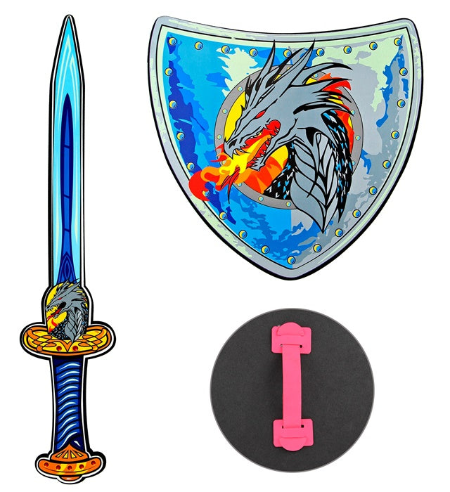 Dragon Viking Sword & Shield In Soft Eva Foam - Sword 52 Cm, Shield 30 X 28 Cm