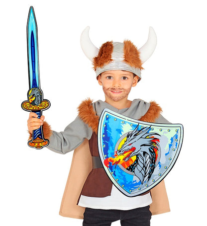 Dragon Viking Sword & Shield In Soft Eva Foam - Sword 52 Cm, Shield 30 X 28 Cm