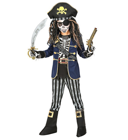 Pirate Captain Skeleton  Coat With Shirt, Belt & Sword Sash, Pants With Boot Covers, Hat With Bandana 