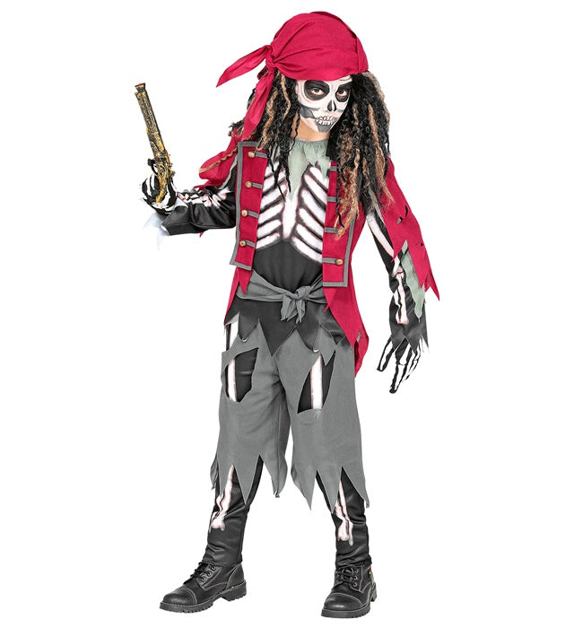 Pirate Skeleton  Shirt With Vest And Belt, Pants, Bandana 