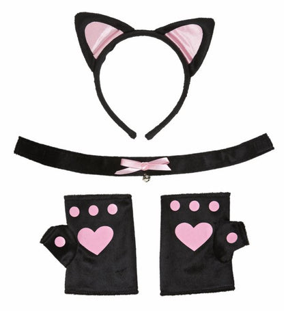 Soft Pink Cat Set  Ears, Choker, Gloves 
