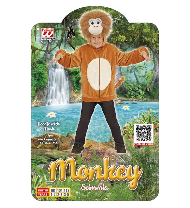 Monkey In Soft Plush  Hoodie With Mask 