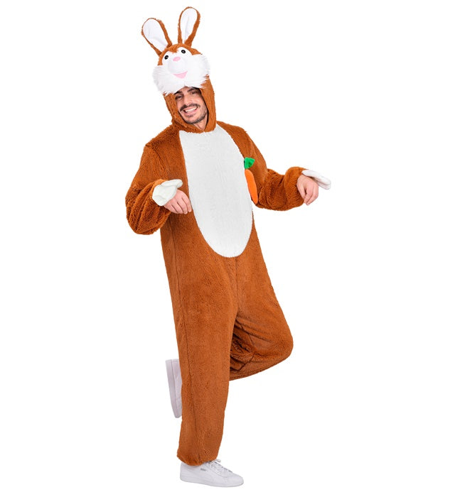 Bunny In Soft Plush  Hooded Jumpsuit With Mask 