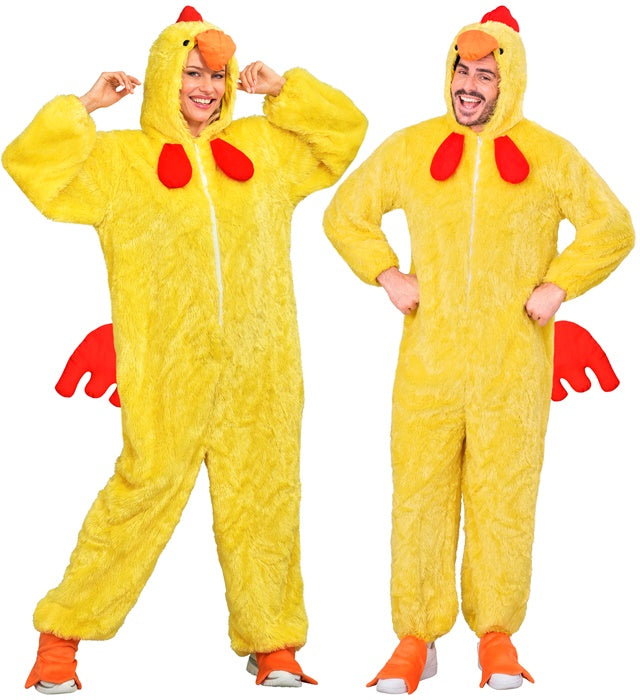 Chick In Soft Plush  Hooded Jumpsuit With Mask 