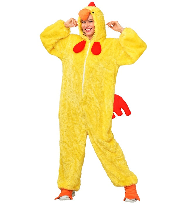 Chick In Soft Plush  Hooded Jumpsuit With Mask 