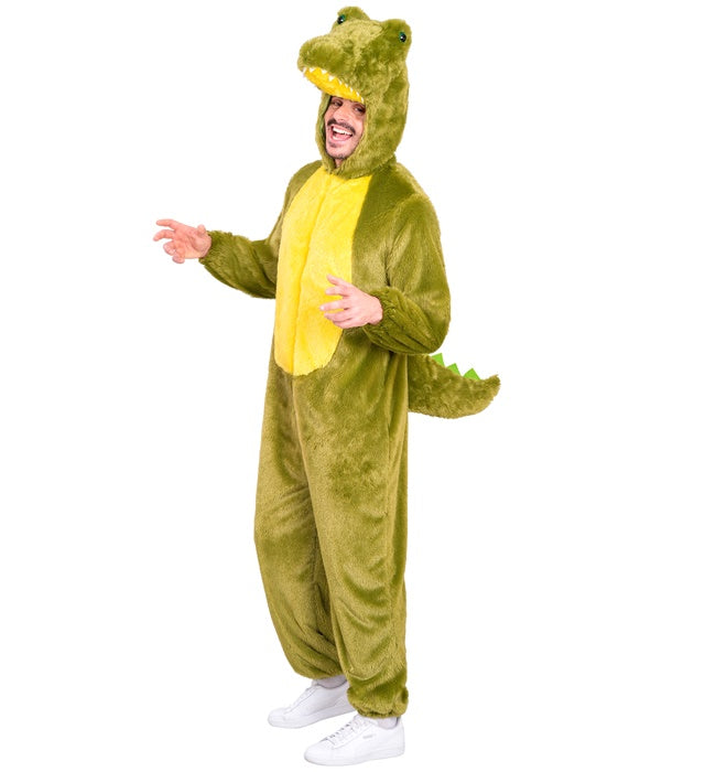 Crocodile In Soft Plush  Hooded Jumpsuit With Mask 