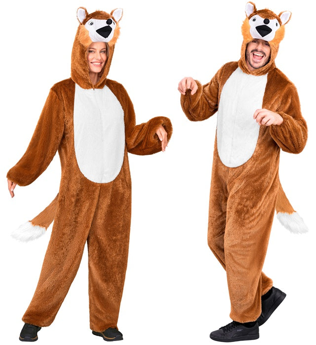 Fox In Soft Plush  Hooded Jumpsuit With Mask 
