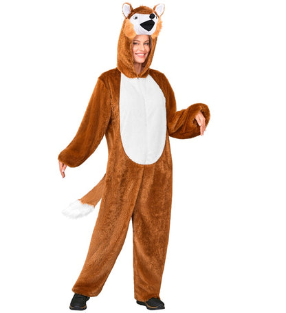 Fox In Soft Plush  Hooded Jumpsuit With Mask 