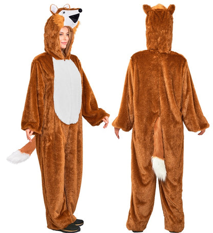 Fox In Soft Plush  Hooded Jumpsuit With Mask 