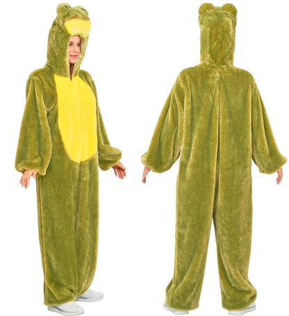 Frog In Soft Plush  Hooded Jumpsuit With Mask 