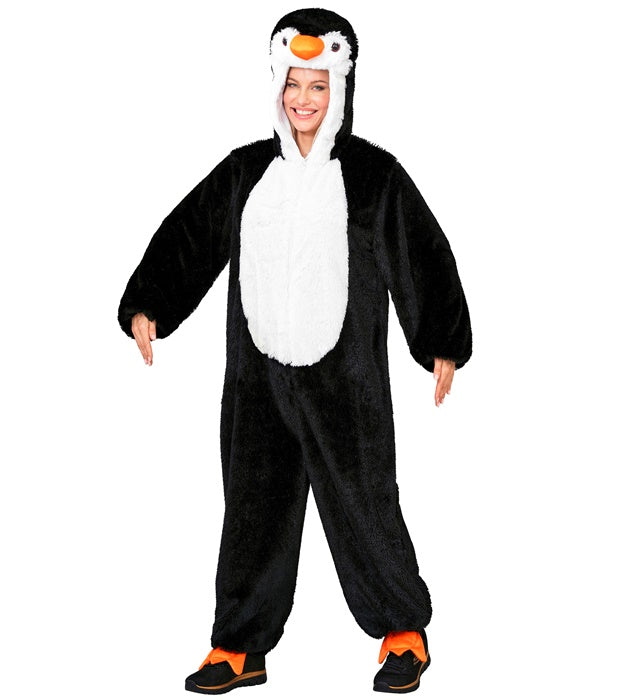 Penguin In Soft Plush  Hooded Jumpsuit With Mask 
