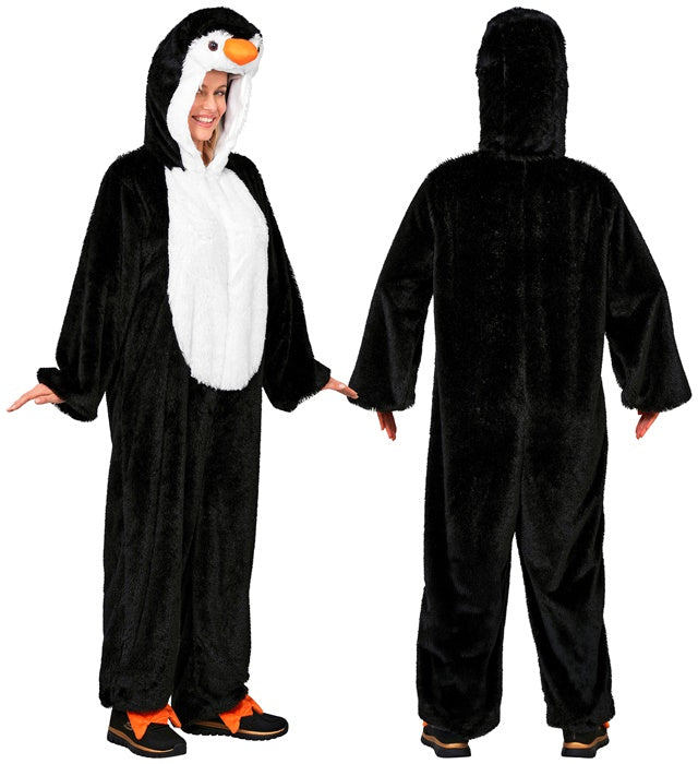 Penguin In Soft Plush  Hooded Jumpsuit With Mask 