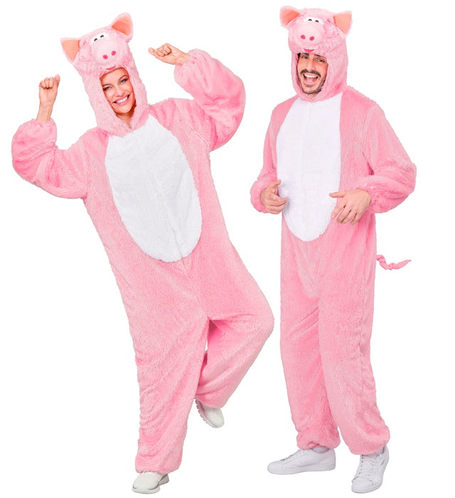 Pig In Soft Plush  Hooded Jumpsuit With Mask 