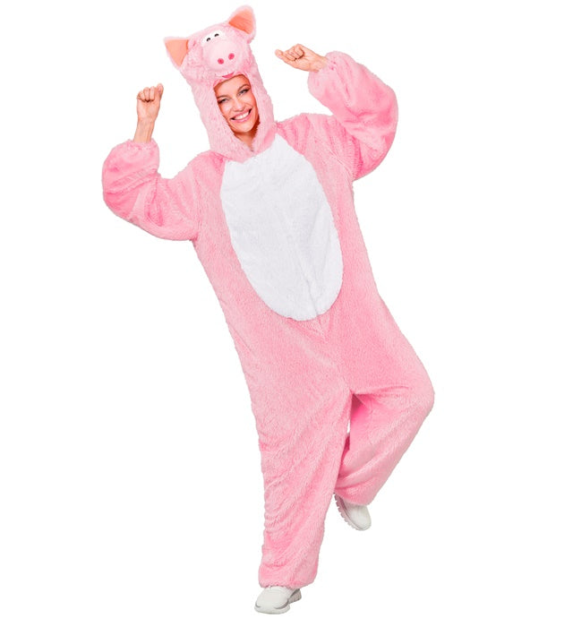 Pig In Soft Plush  Hooded Jumpsuit With Mask 