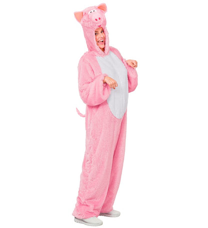 Pig In Soft Plush  Hooded Jumpsuit With Mask 
