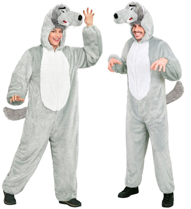 Wolf In Soft Plush  Hooded Jumpsuit With Mask 