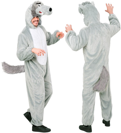 Wolf In Soft Plush  Hooded Jumpsuit With Mask 