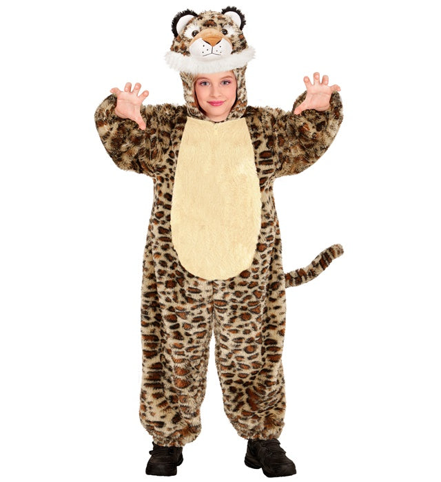 Leopard In Soft Plush  Hooded Jumpsuit With Mask 