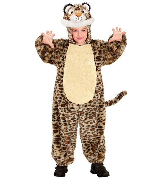 Leopard In Soft Plush  Hooded Jumpsuit With Mask 