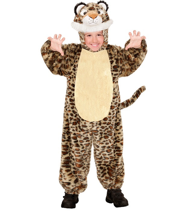 Leopard In Soft Plush  Hooded Jumpsuit With Mask 