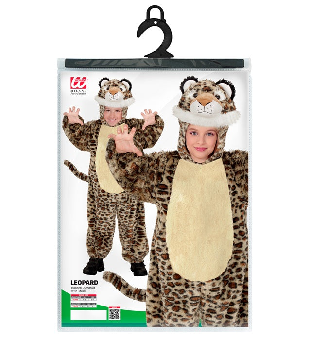 Leopard In Soft Plush  Hooded Jumpsuit With Mask 