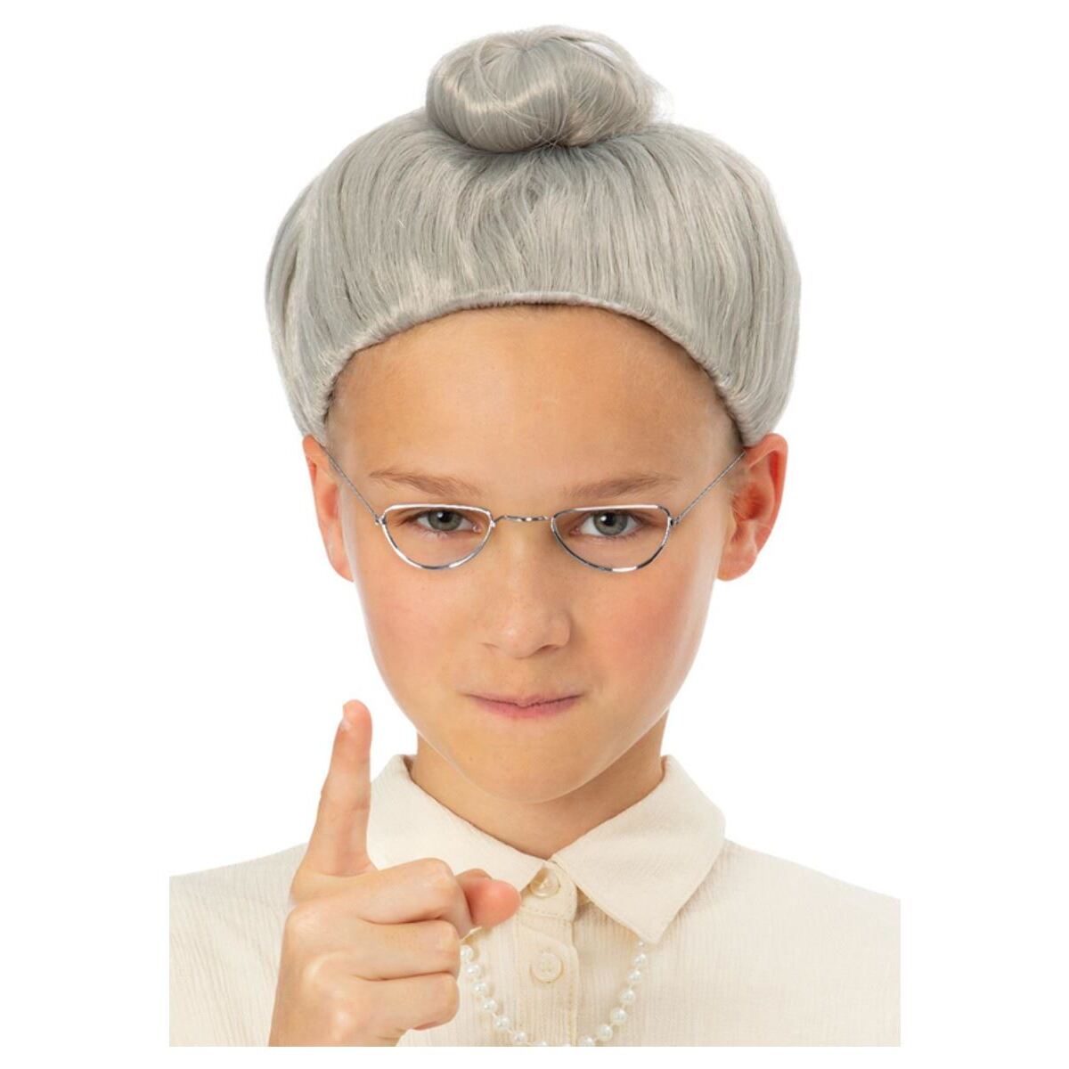 Childrens Granny Wig Grey Hair with Bun 1