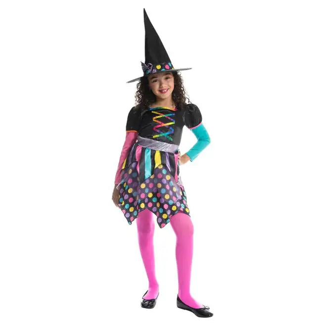 Girls Neon Witch Costume Dress with Hat 1