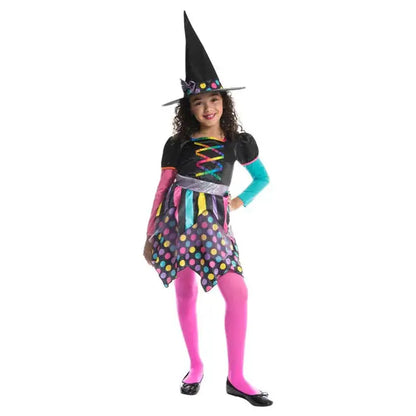 Girls Neon Witch Costume Dress with Hat 1